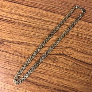 Three Strand Gold Tone Necklace. 20” Chains Knurled Links, Lion Head Clasps